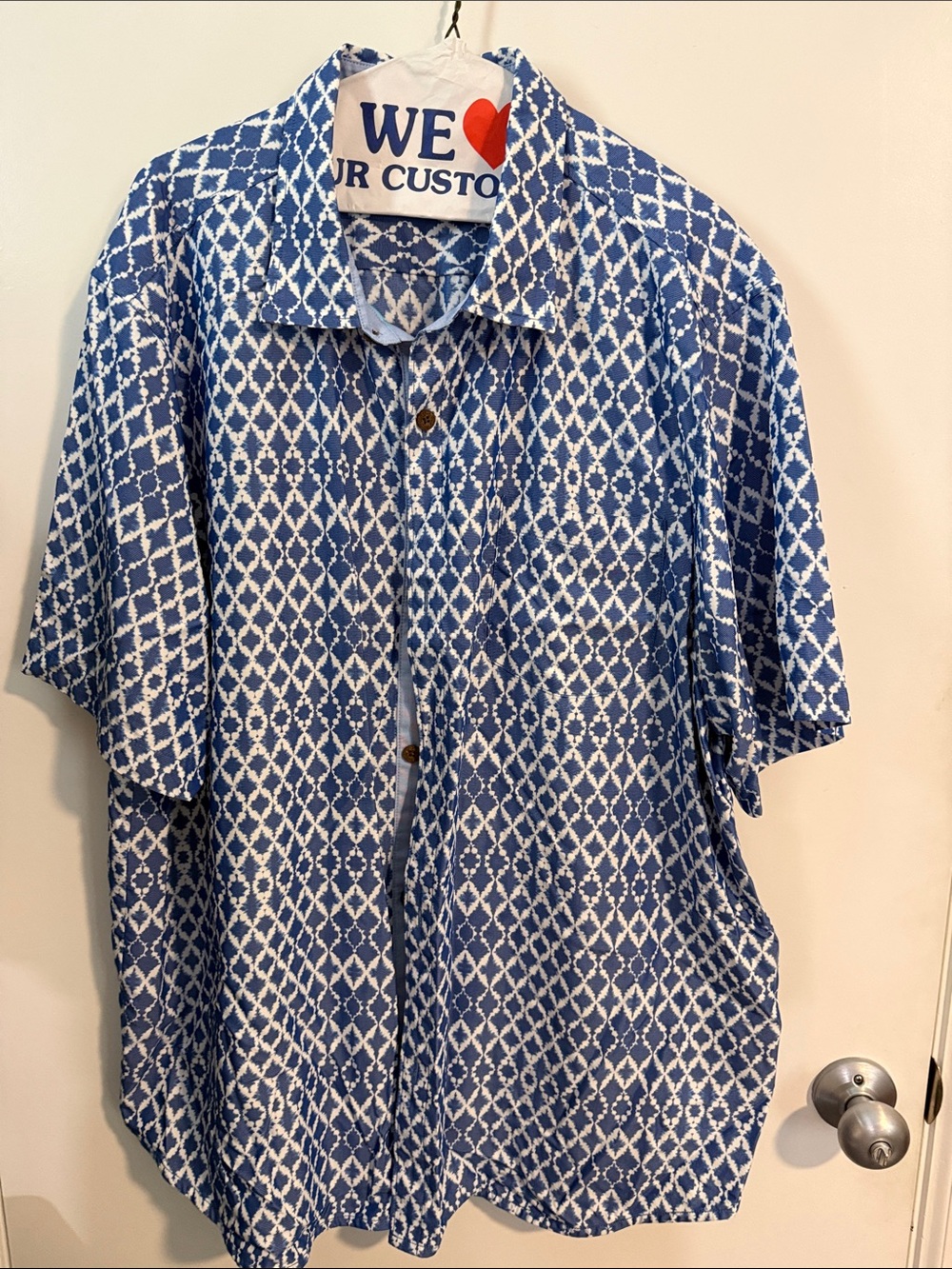 Tommy Bahama Blue and White Geometric Short-Sleeve Button-Down Shirt